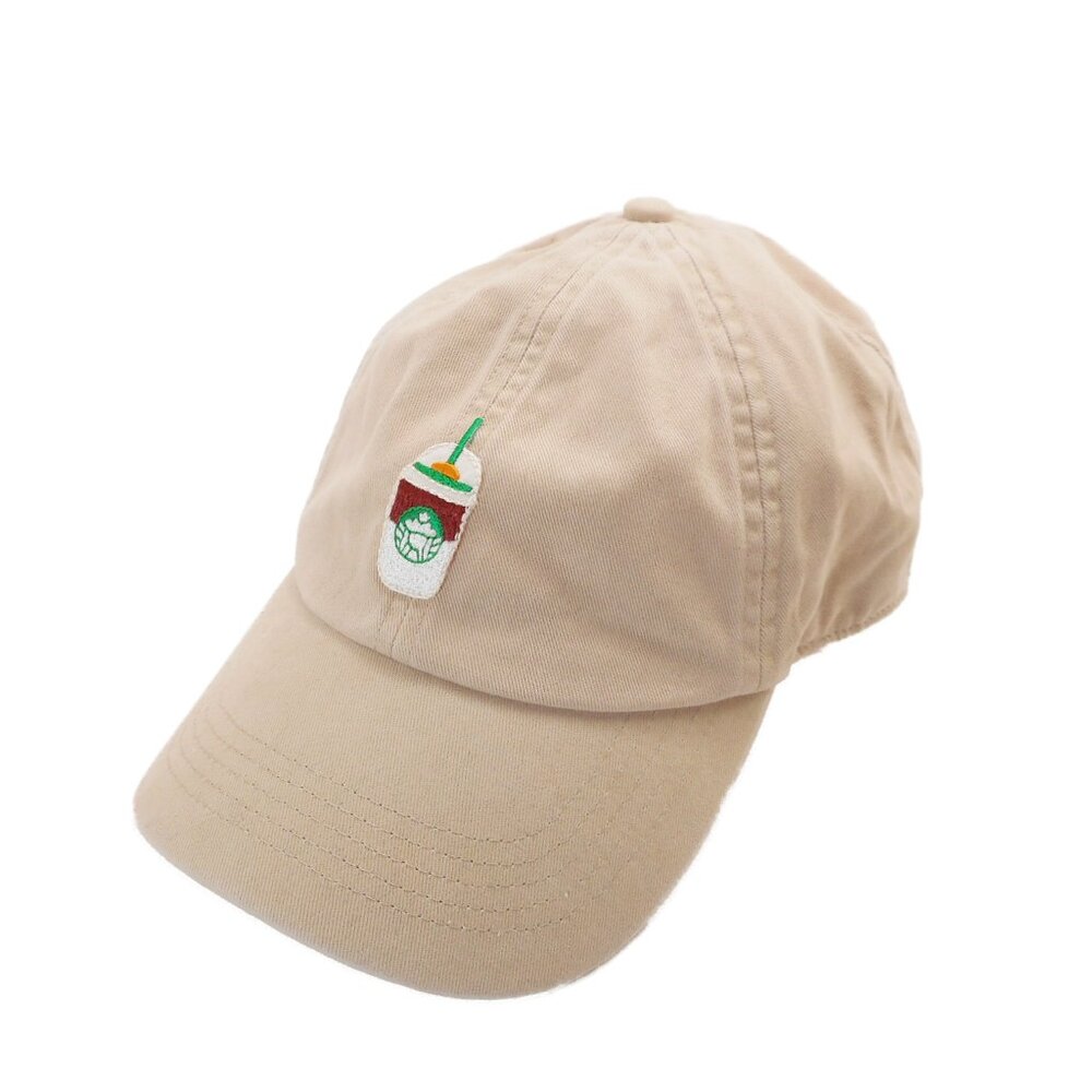 The GAP Beige Tan Baseball Cap Hat Adjustable Embroidered Coffee To-Go Cup